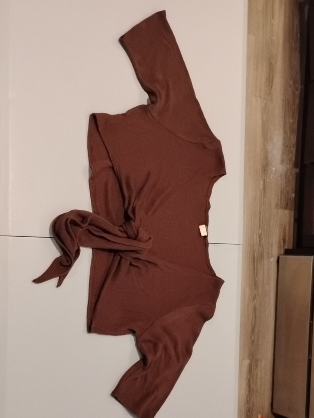 Dark Brown Tie-Front Knit Top